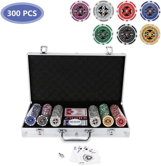 Professionele Pokerkoffer Pokerset Incl. 300 500 Fiches Hoge Kwaliteit Pokerfiches Pokerdeck Kaartspel Pokerkaarten Dobbelstenen Dealerknop Afsluitbare Aluminium Koffer Zwart Fiches 1680105892