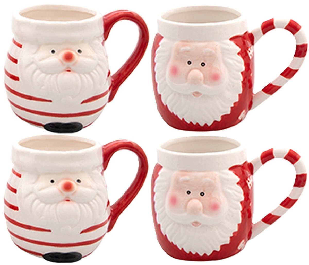 Kerst mok - kerstman - 8 x 11 cm - keramiek - 400 ml - beker - koffiemok/theemok