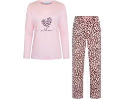 Gaubert Essential Dames Pyjama Lange Mouw - Broek met Zakken - Premium Gekamd Katoen - Wild One Panterprint - Roze - Maat M - GB-2805