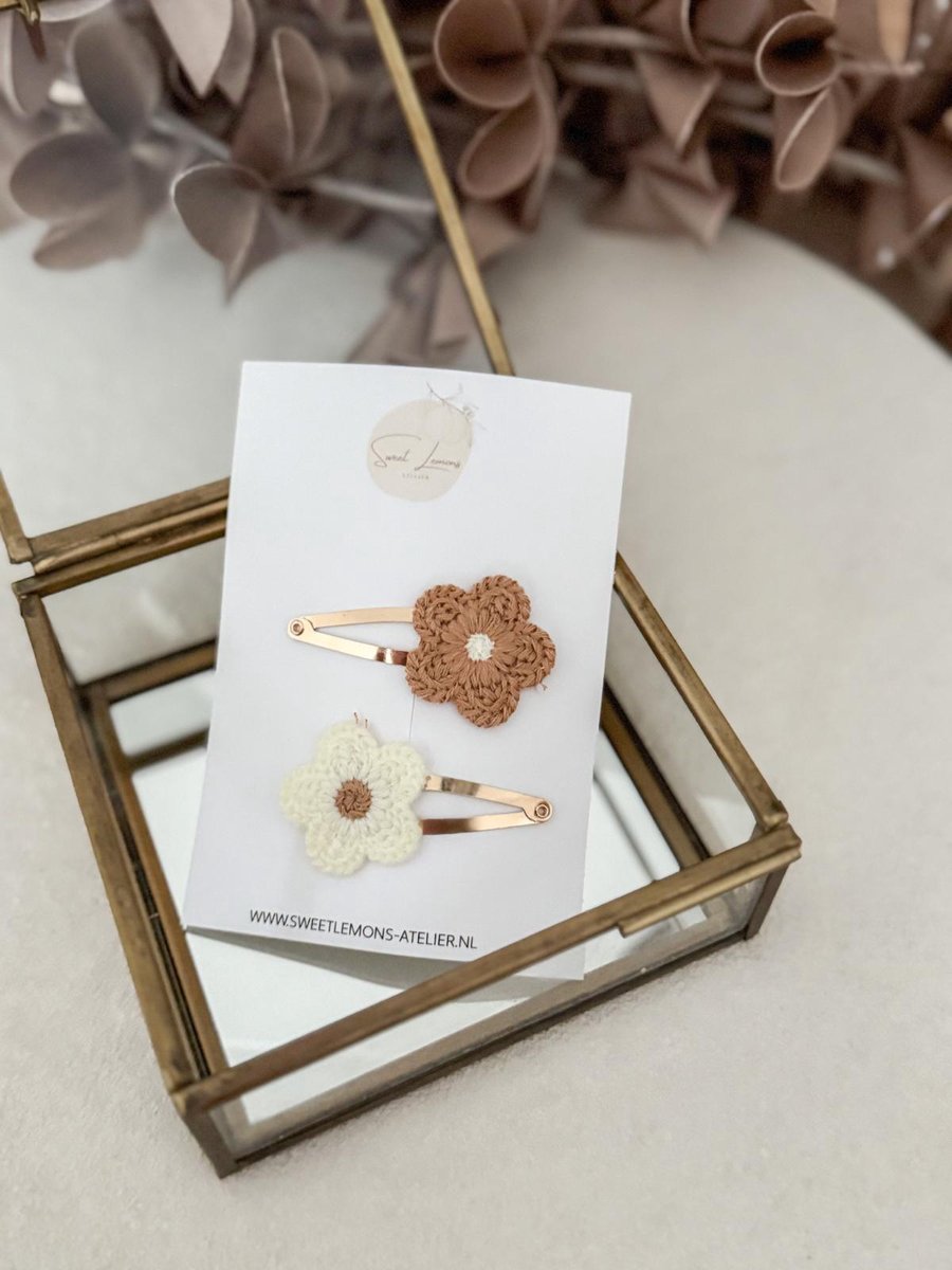 Setje Haarspeldjes - Knitted Flowers - Haarspeldje voor Meisjes - Handgemaakte Haaraccessoires voor Kinderen