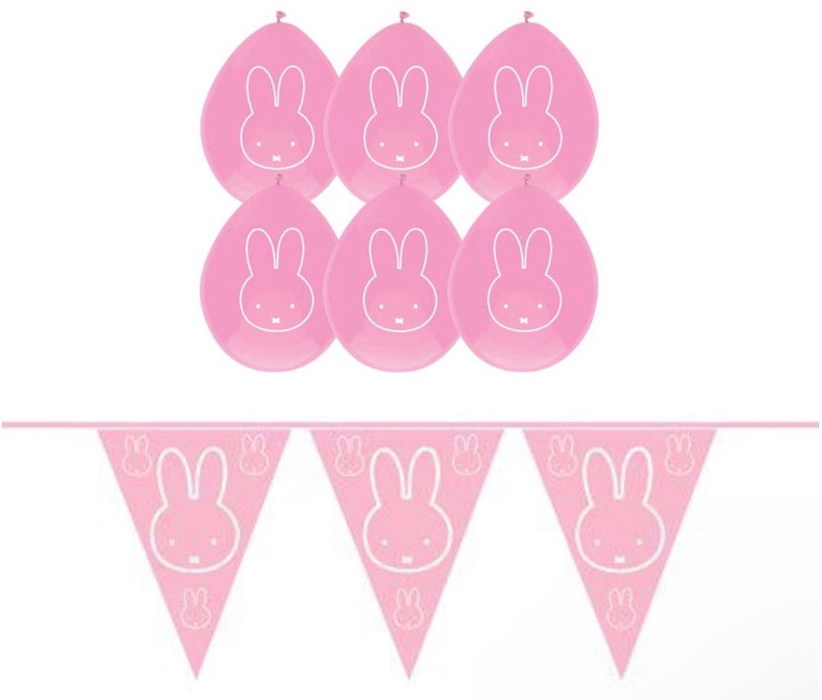 Nijntje feestpakket roze - ballon en vlag set – 10 meter vlaggenlijn – baby girl – feestdecoratie – geboorte – babyshower – meisje – luchtballonnen – vrolijk – kindvriendelijk – feestversiering – nijntje fans – cadeau – babyfeest – genderreveal