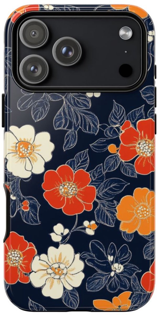 Oranje en Witte Bloemenprint – Telefoonhoesje Geschikt voor iPhone 17 Pro Max