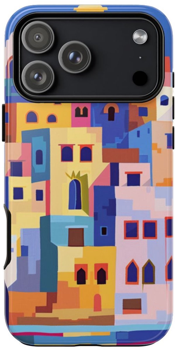 Kleurrijke Illustratie van een Kuststad – Telefoonhoesje Geschikt voor iPhone 17 Pro Max