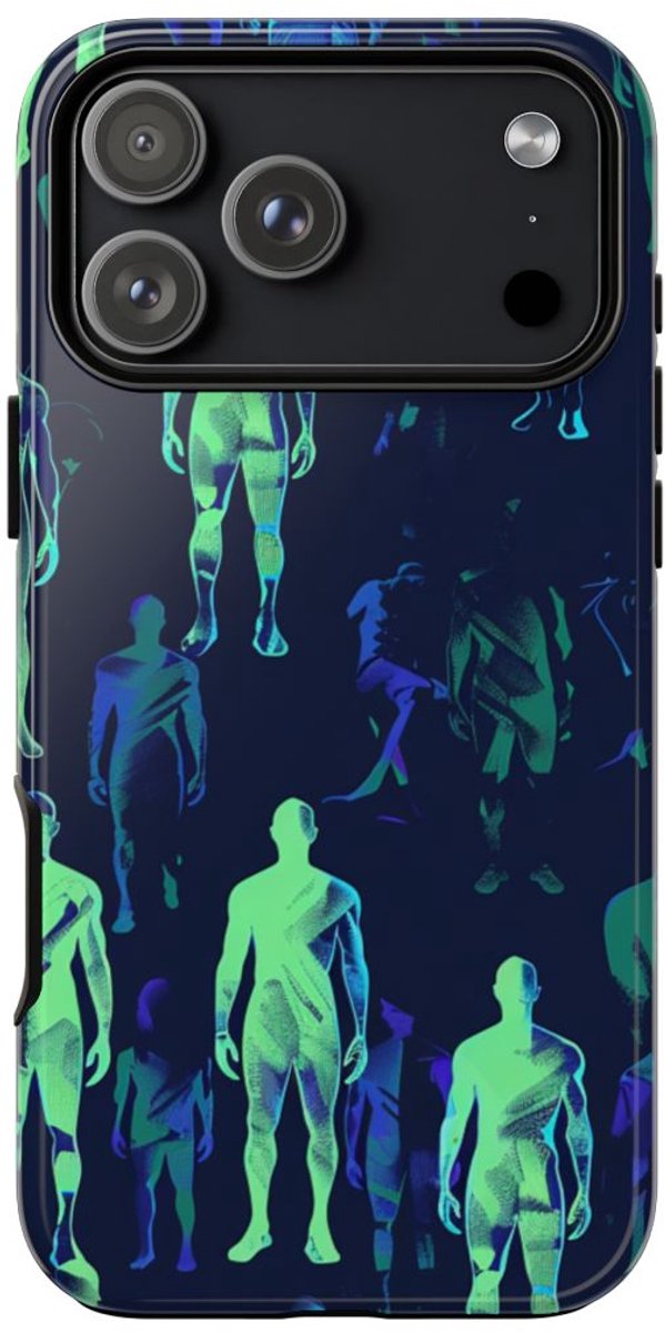 Blauw-Groene Neon Figurenpatroon – Telefoonhoesje Geschikt voor iPhone 17 Pro Max