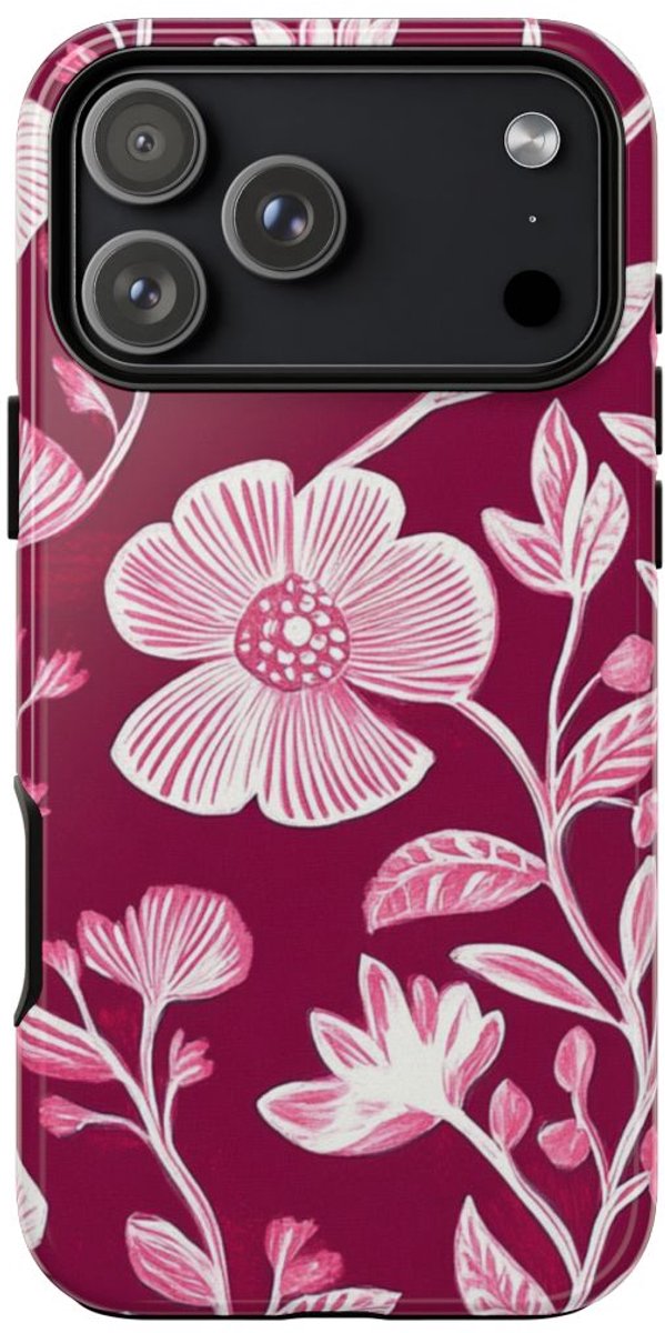 Roze en Witte Bloemenprint – Telefoonhoesje Geschikt voor iPhone 17 Pro Max