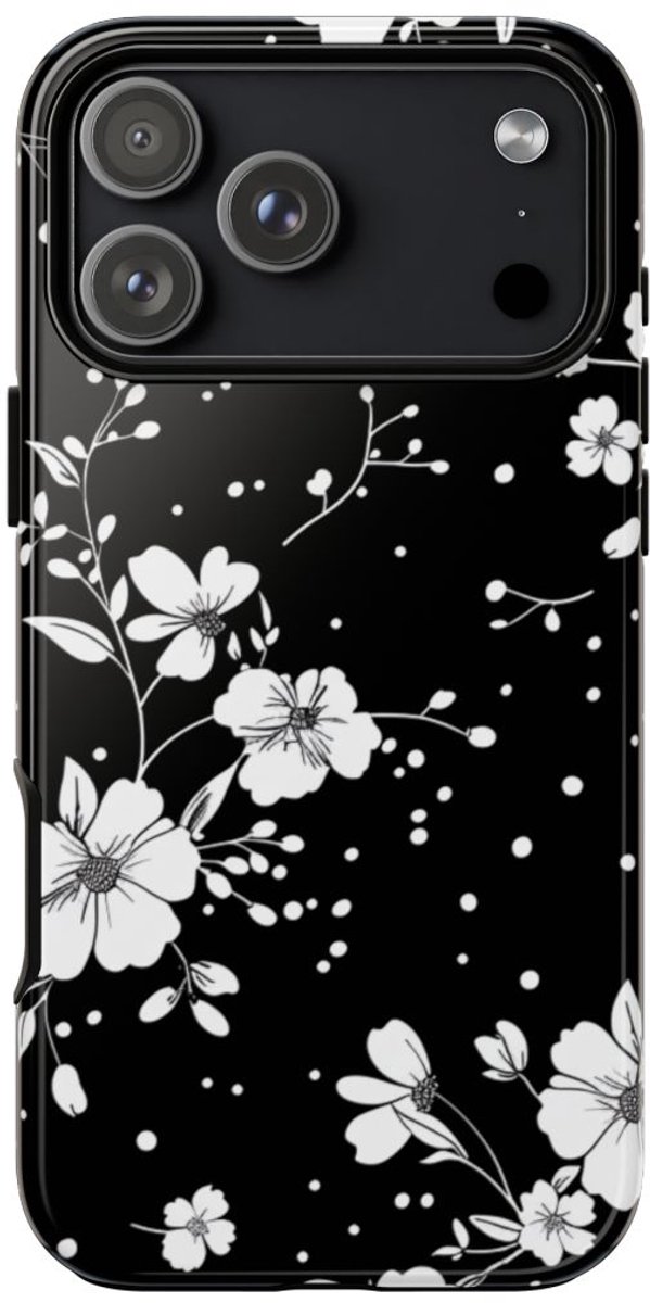 Zwart-Wit Bloemenpatroon – Telefoonhoesje Geschikt voor iPhone 17 Pro Max