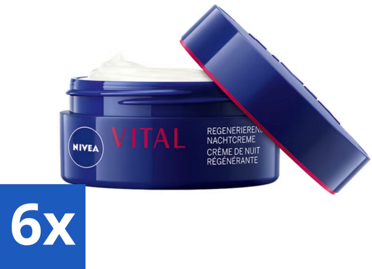 6 x NIVEA - Nachtcrème - VITAL Anti-Rimpel Herstellend - Voor rijpe huid - Met Vitamine F, Teunisbloemolie & Calcium - 50 ml - Nivea Vital - Anti-rimpel Crème - Nachtcrème - Herstellende Crème - Rijpere Huid