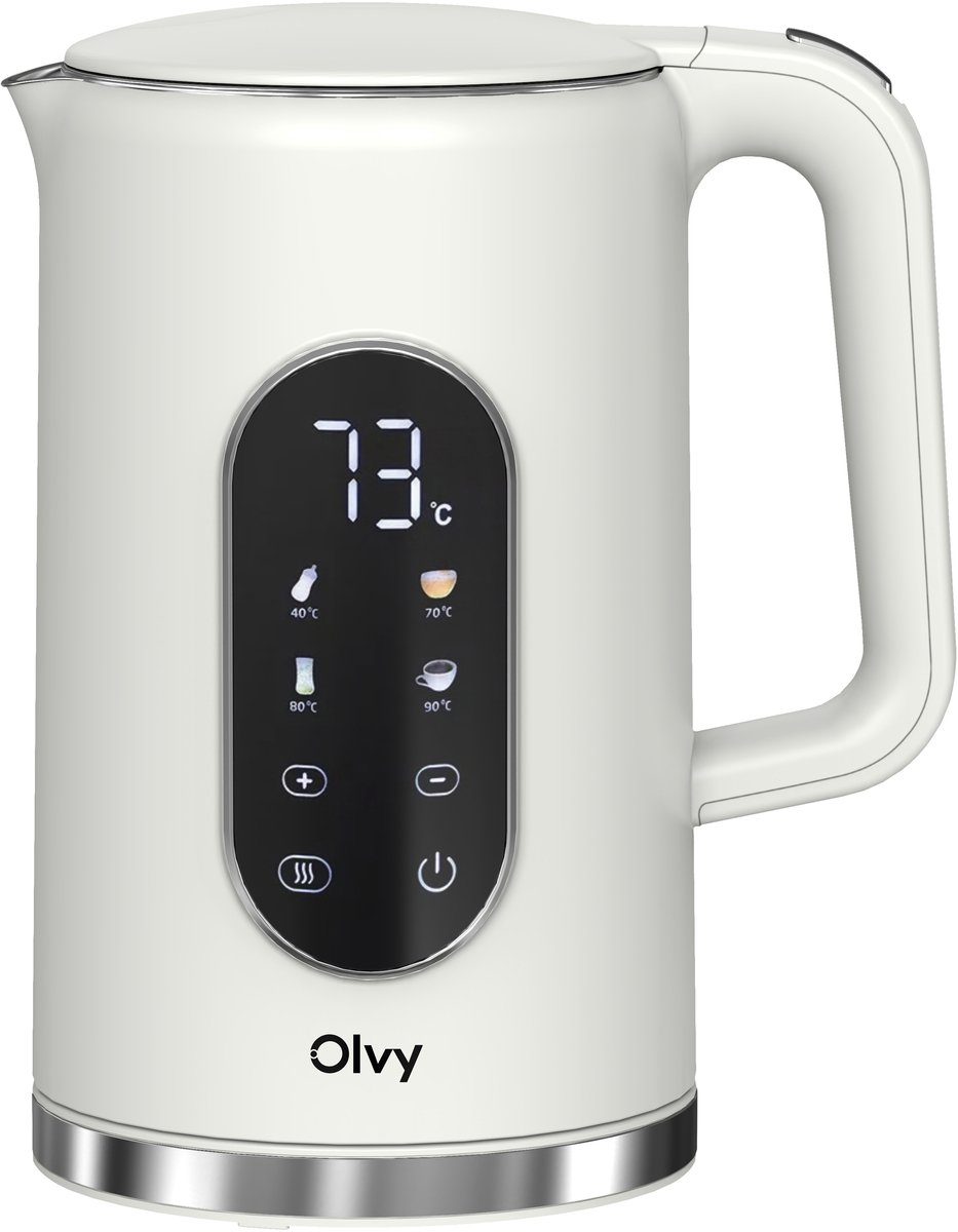 Olvy Waterkoker met Temperatuurregeling - Crème - Warmhoudfunctie - RVS - Dubbelwandig - Elektrisch - 1.7 Liter - 2200W — afbeelding 1