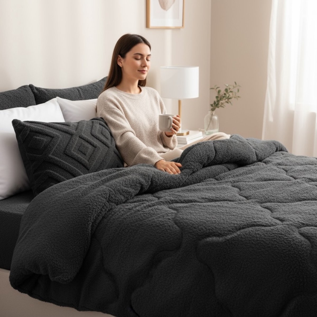 Bedsupplies-Lazy Dekbed- Dekbed Zonder Overtrek - Teddy - 240x200 - Antraciet