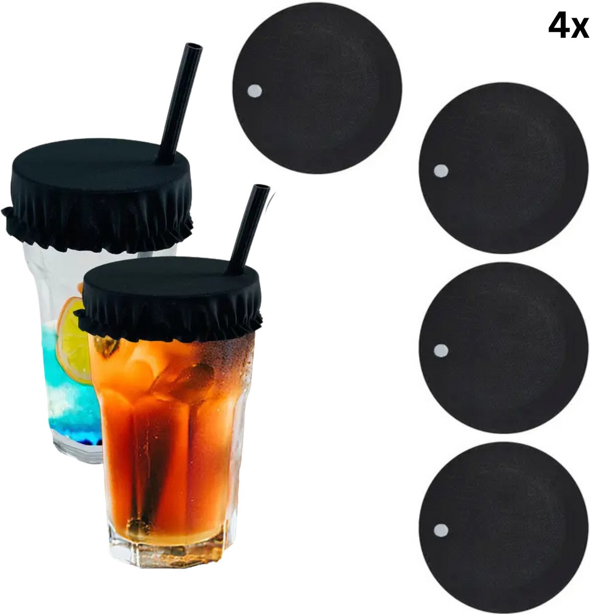 FA-VE Drinkcover - 4 stuks - Drinkbeschermer - Drinkbeker Deksel - Herbruikbare bekerbeschermer - Zelfverdediging - Zwart