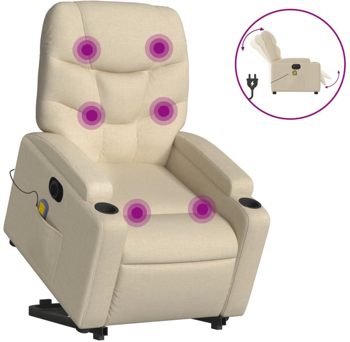 vidaXL Sta-op-massagestoel - elektrisch - verstelbaar - stof - crèmekleurig