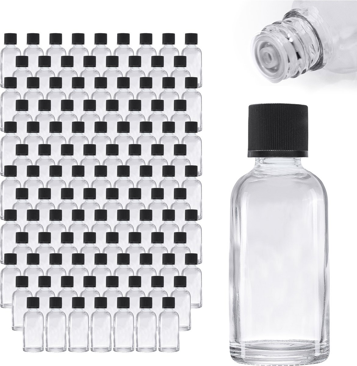 Oputec 143 x 30 ml druppelflesjes van helder glas – praktische apothekersflesjes met druppelinzet – lekvrij & herbruikbaar