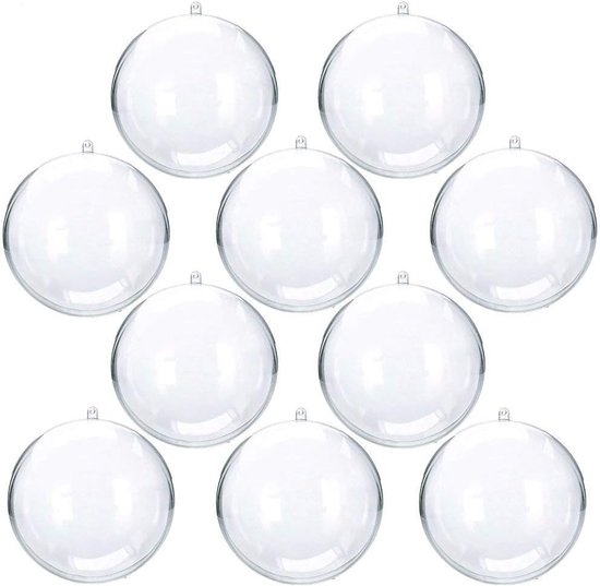 QTTVBTNA - 10x Transparante Vulbare Kerstballen 70 mm – Kunststof Acrylballen Herbruikbaar – DIY Decoratieballen voor Kerstboom, Feest & Bruiloft