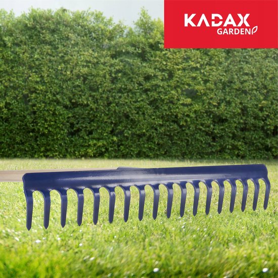 KADAX hark, brede hark met versterkte kop, metalen bladhark, bladhark met lange steel van hout, tuingereedschap voor wieden, bemesten, tuinhark voor gazon, bloemperken (18 tanden) van Merkloos	 — afbeelding 3