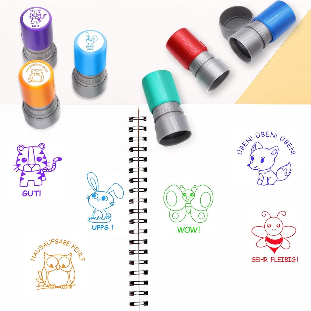 SKIKHN Lot De 6 Tampons Auto-Encreurs Enseignants – Smileys Et Messages D’Encouragement – Tampons Éducatifs Colorés – Cadeau Prof – Dès 3 Ans