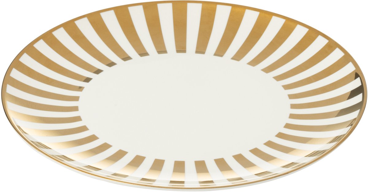 J-Line bord Gestrepen - porselein - goud/wit - large