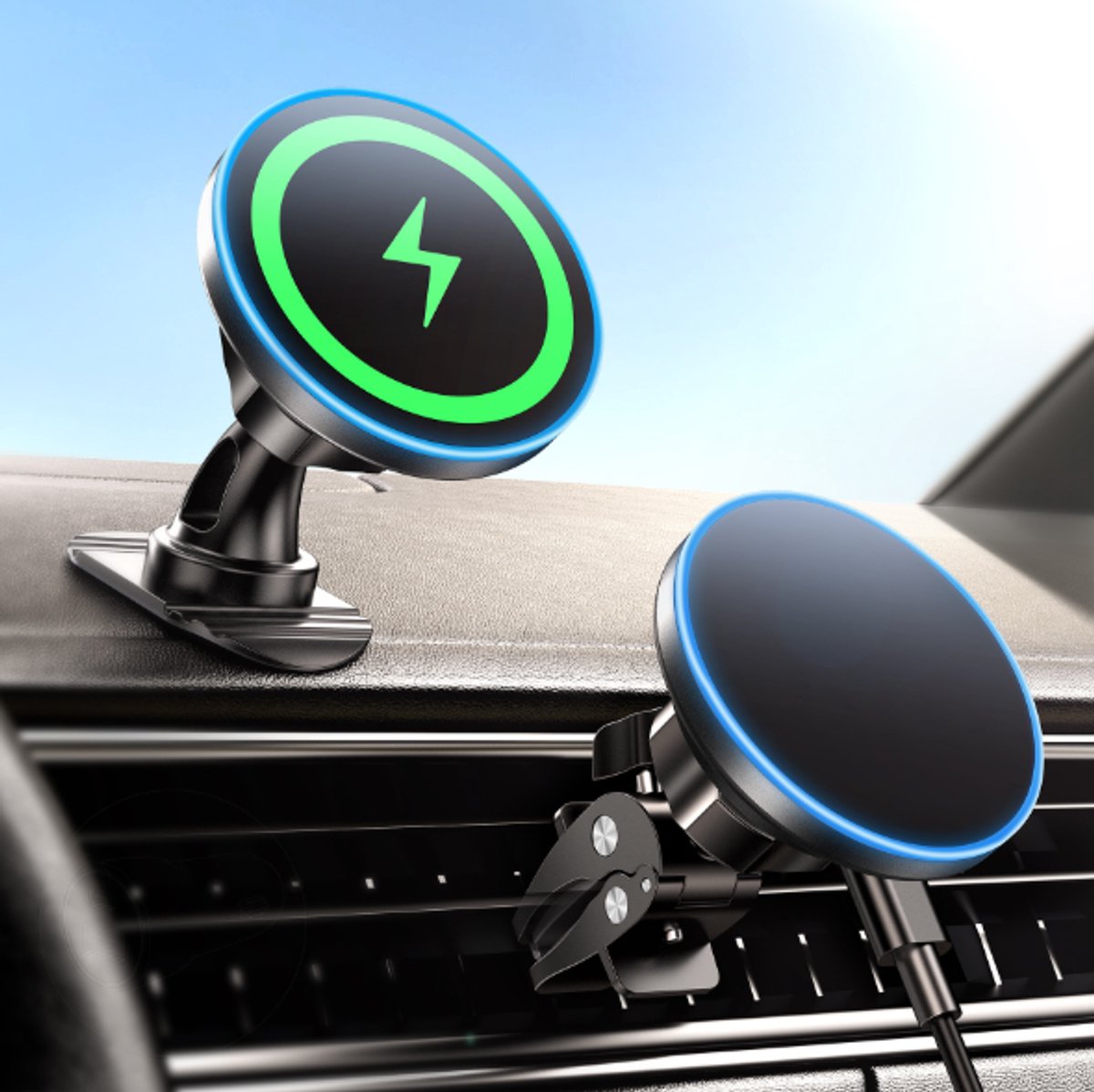 Crrynuo - Telefoonhouders Auto - Snellader - Magnetische Houder - 15W - USB-C - 1 Stuk - Zwart
