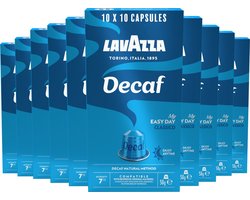 Lavazza Espresso Decaffeinato Koffiecups - 100 Nespresso Cups - Koffie Caffeïnevrij - Arabica & Robusta - Intensiteit: 7/13 - 10 x 10 Aluminium Capsules