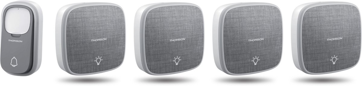 Thomson 513134-4 draadloze deurbel met kinetische knop en 4 batterij gevoede ontvangers - met batterijloze knop