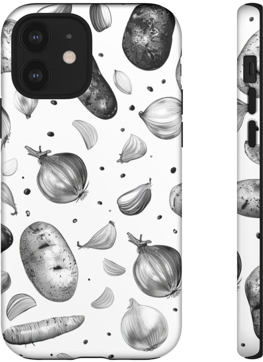 Zwart-Wit Groentenpatroon – Telefoonhoesje Geschikt voor iPhone 12