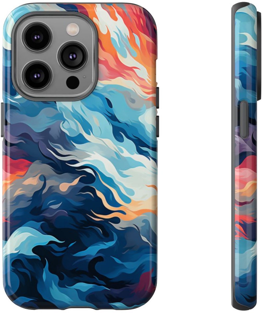 Abstracte Oceaangolven met Vurige Kleuren – Telefoonhoesje Geschikt voor iPhone 14 Pro