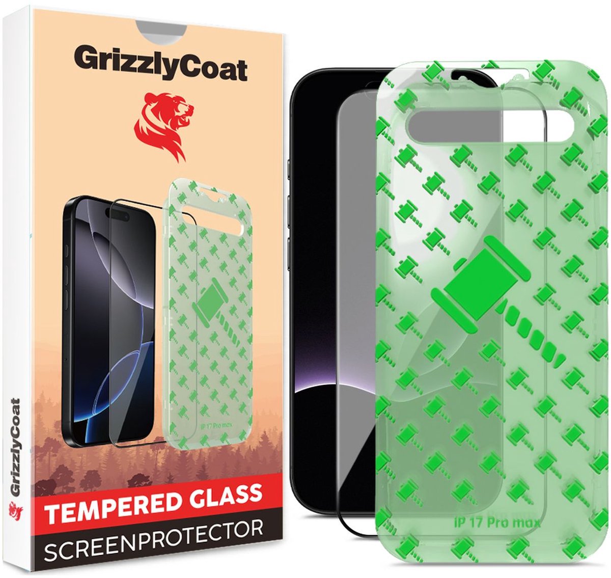 GrizzlyCoat Screenprotector geschikt voor Apple iPhone 17 Glazen | GrizzlyCoat Easy Align Screenprotector - Case Friendly + Installatie Frame