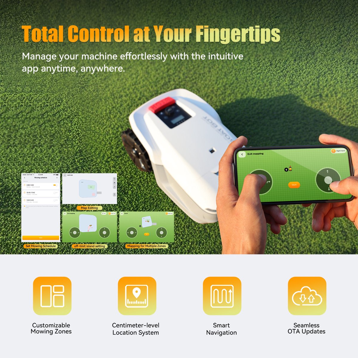 Afbeelding 3 van Goat Bot Unicut H1 robotmaaier, 1500m² groot dekkingsgebied, RTK+VSLAM voor nauwkeurige kartering, 24cm maaibreedte, 0,45m/s hoge snelheid, 45° hellingklimvermogen, AI-aangedreven obstakelvermijding, IPX6 waterdicht - Wit