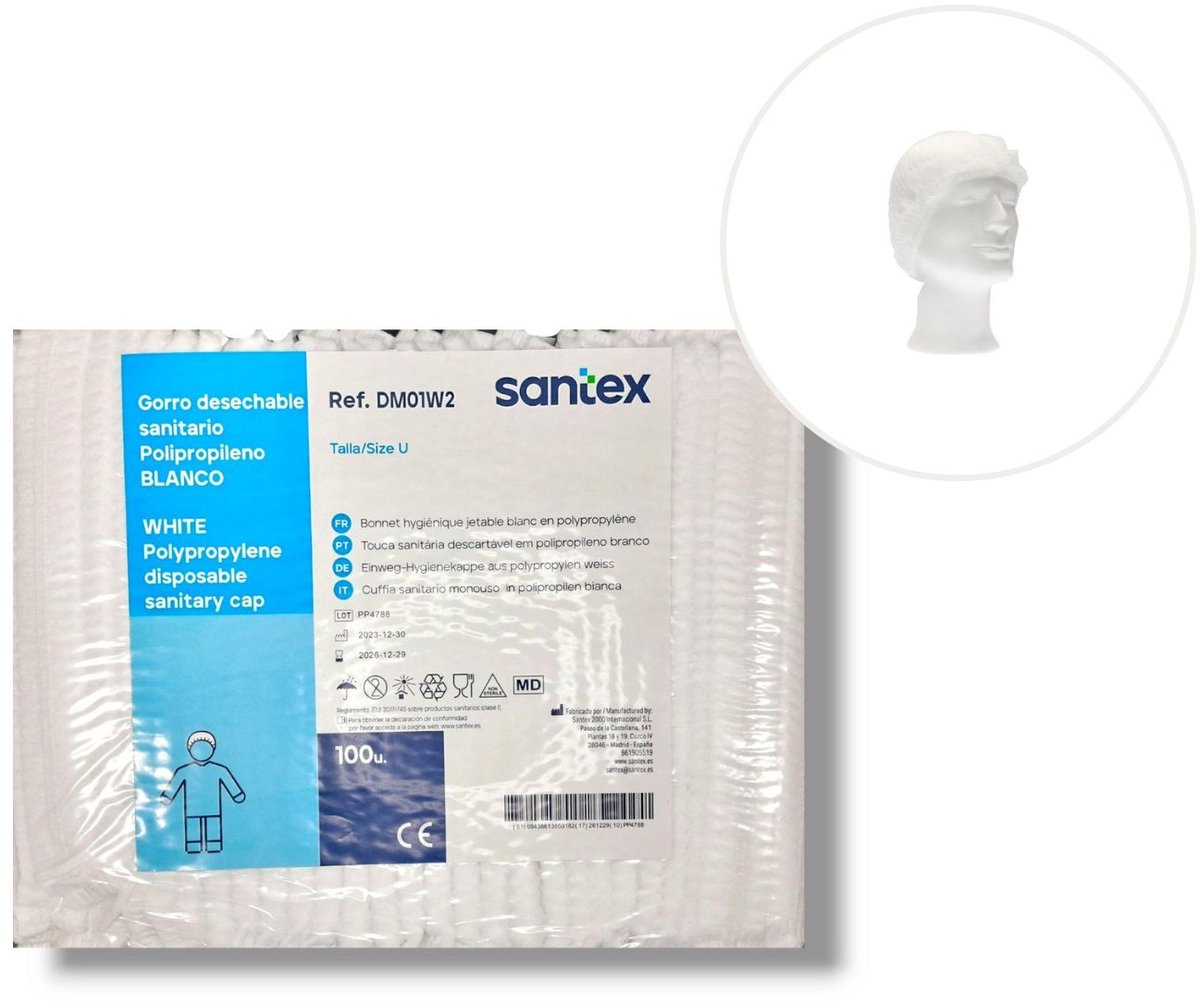 Santex Wegwerp haarnetje Wit – Non-Woven Polypropyleen Clip Cap – Met Dubbele Elastiek – One Size – 100 Stuks