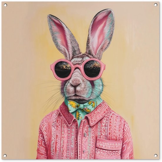 Tuindoek Portret van een Konijn - zwart wit - 100x100 cm