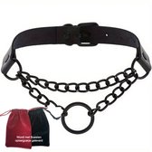 Choker met ring ketting zwart – Gothic PU-leer Halsketting – Verstelbaar – Geschikt voor 40 cm hals