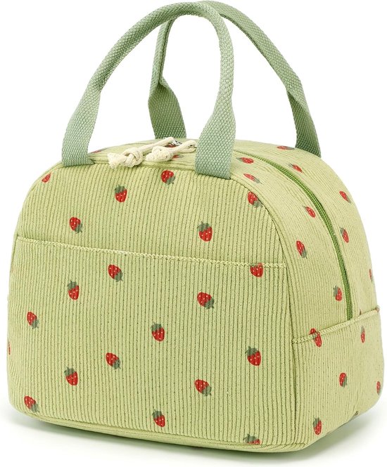 Een stijlvolle, herbruikbare en geïsoleerde lunchtas, geschikt voor zowel mannen als vrouwen – perfect voor werk, picknicks of reizen (groene aardbei).
