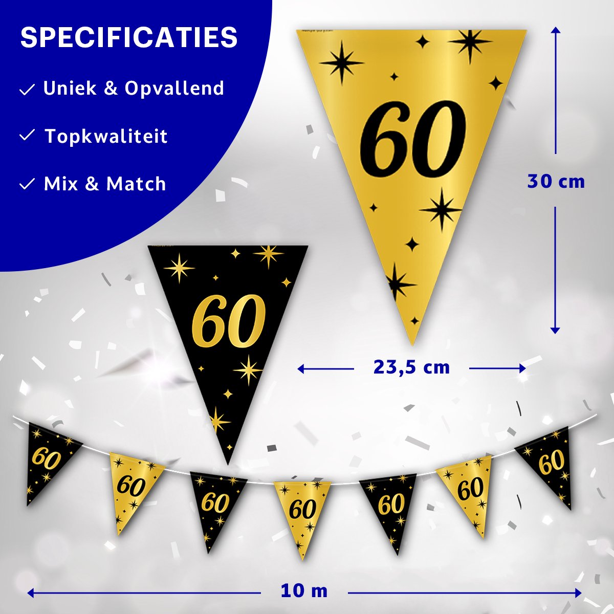 BTH - Slingers - 60 Jaar - Goud en Zwart - Slingers Verjaardag - Vlaggenlijn - 60 Jaar Verjaardag - Versiering - 1 Stuk — afbeelding 2