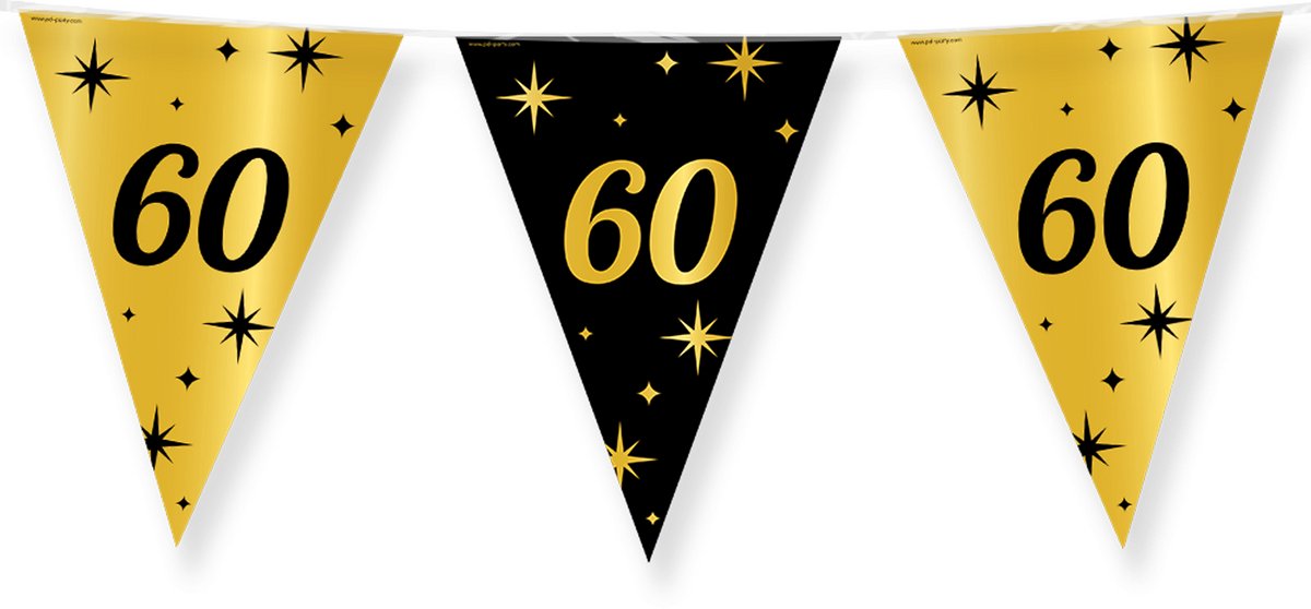 BTH - Slingers - 60 Jaar - Goud en Zwart - Slingers Verjaardag - Vlaggenlijn - 60 Jaar Verjaardag - Versiering - 1 Stuk — afbeelding 5
