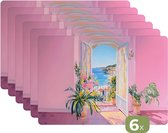 Napperons - 6 pièces - 45x30 cm - Set de table en plastique - Rose - Extérieur - Peinture - Dessous de Assiettes - Décoration de table - Accessoires de décoration de table de Cuisine - Dessous de verre en Vinyl - Décoration de table