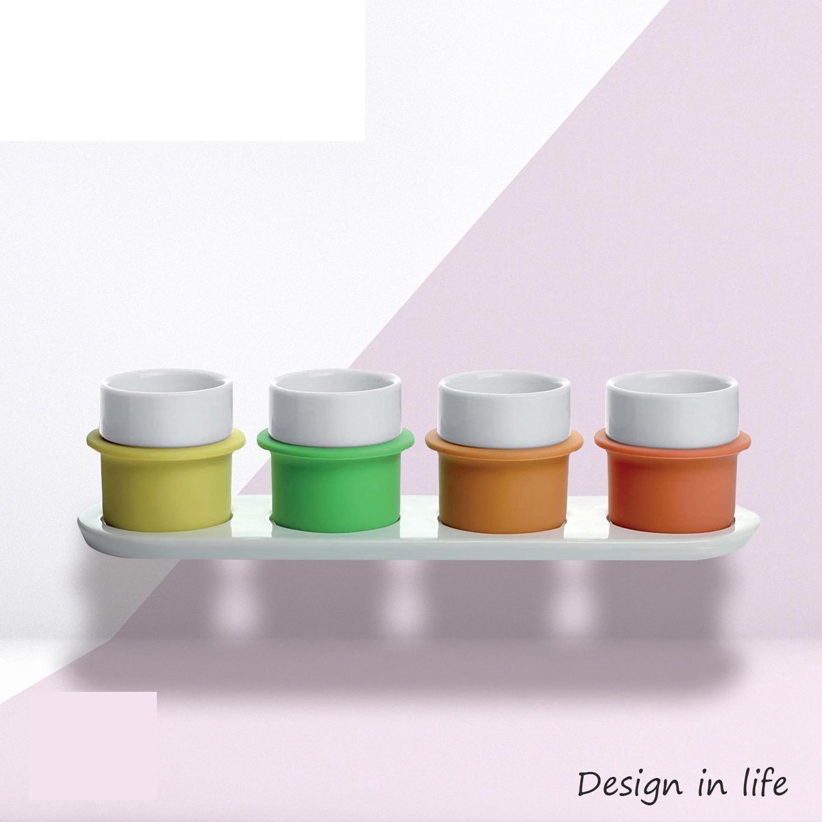 Lexon Design Koffieset - Inclusief Dienblad en Vier Kopjes LH37CW - Geniet van Stijlvolle Koffiemomenten met Lexon Design