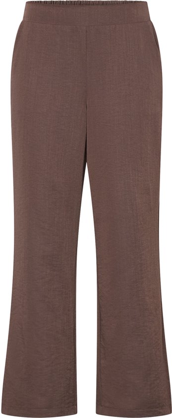 Bruine wijde broek met structuur, met elastische tailleband.