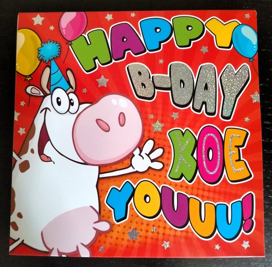 Wenskaart - muziekkaart - pop-out wenskaart - kaart met muziek - kaart met licht - happy birthday - wenskaart koe - hartelijk gefeliciteerd - felicitatie - verjaardag