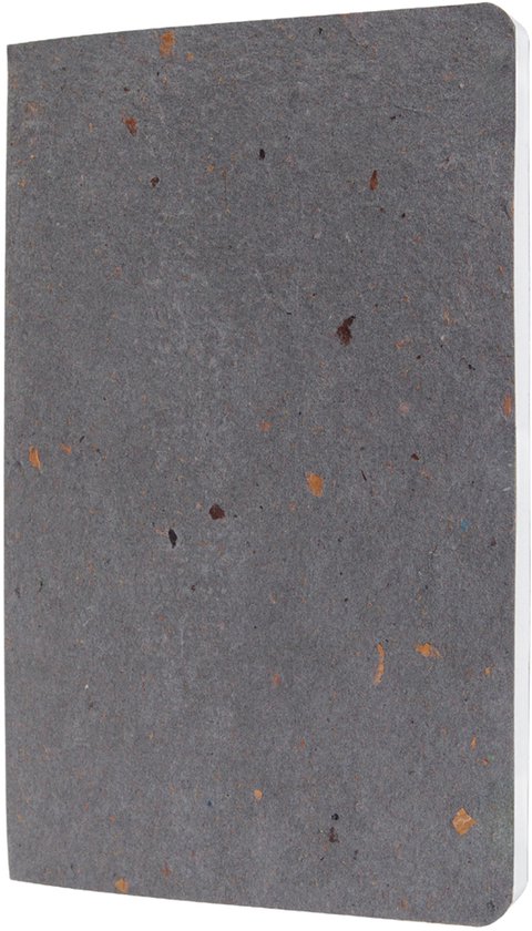 Carnet gris foncé avec fibres visibles et mouchetures brunes.