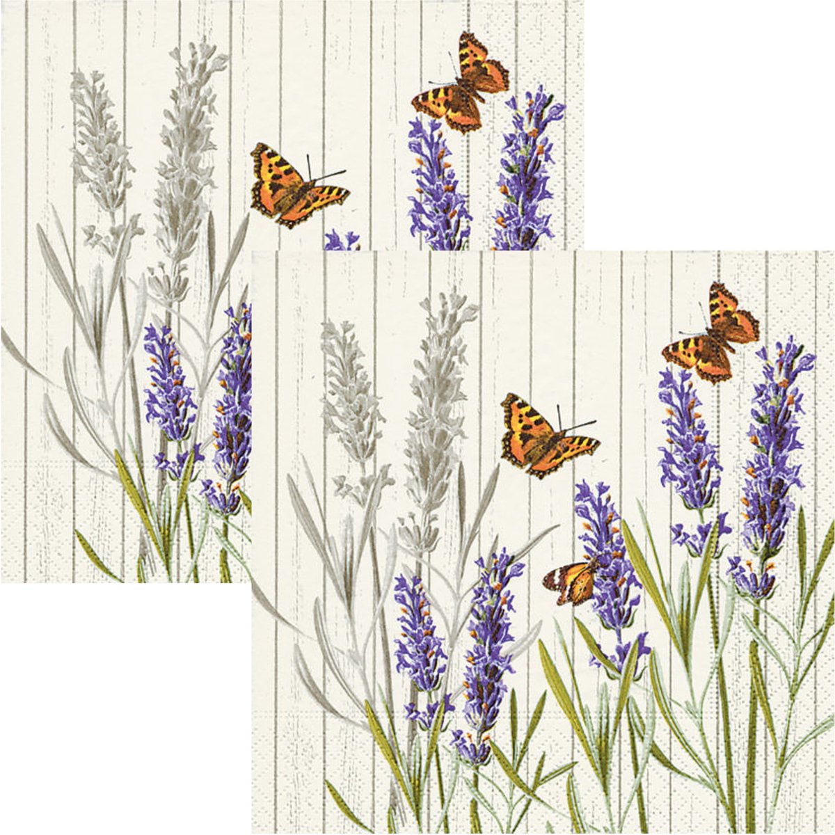 Paperdesign Servetten Vlinders en Lavendel - 40x stuks - 3 laags - 33 x 33 cm - bloemen - lentefeest