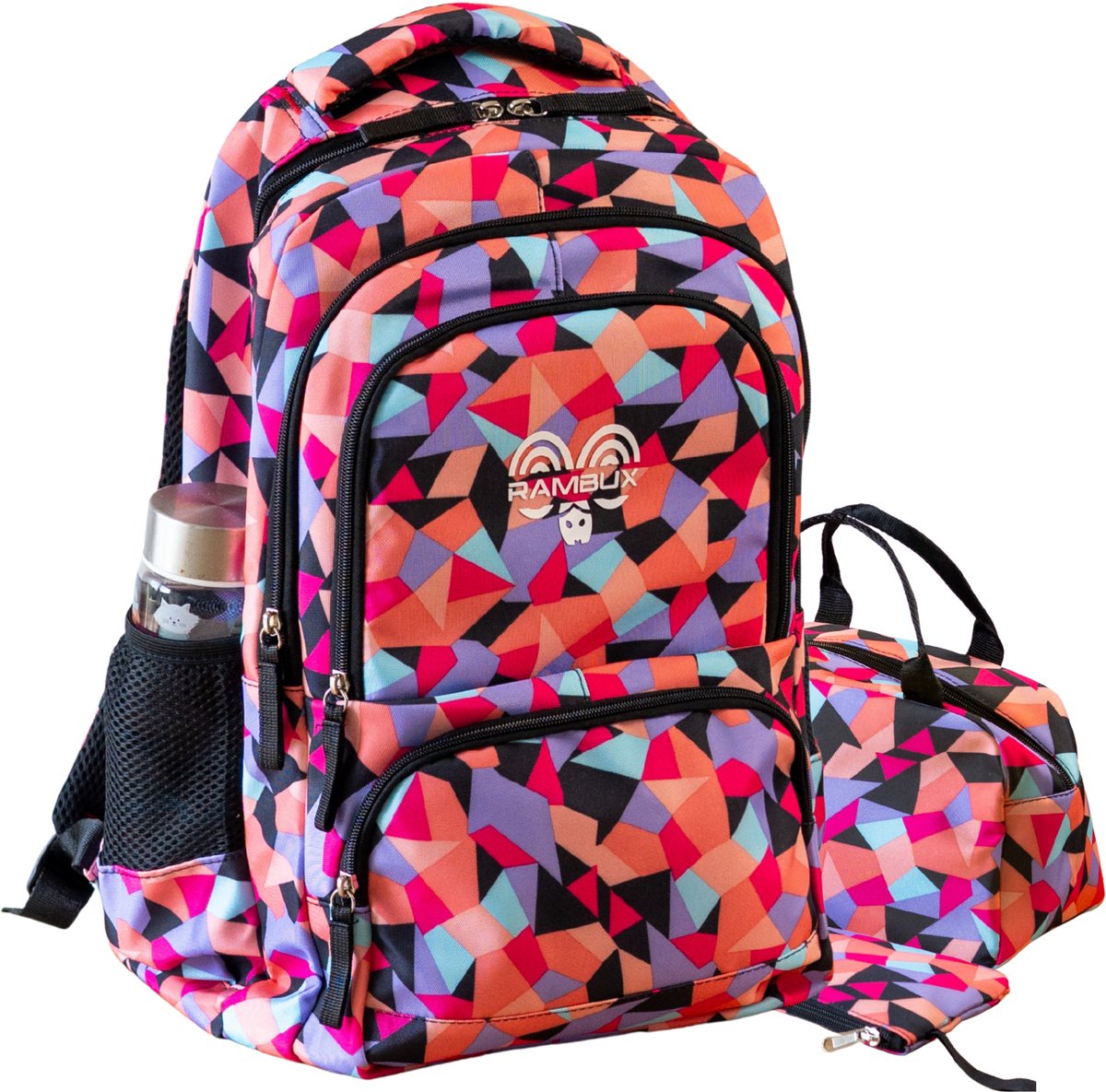 RAMBUX® Schooltas Rugzak Set 3-delig - 35L - Laptopvak 17,3 Inch - Boekentas Laptoptas School - Zwart
