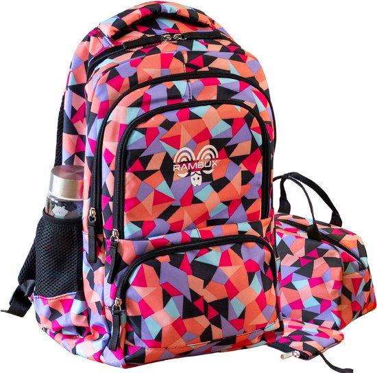 RAMBUX® School Rugzak Set 3-delig – 35L – Laptopvak – Koeltasje – Zwart