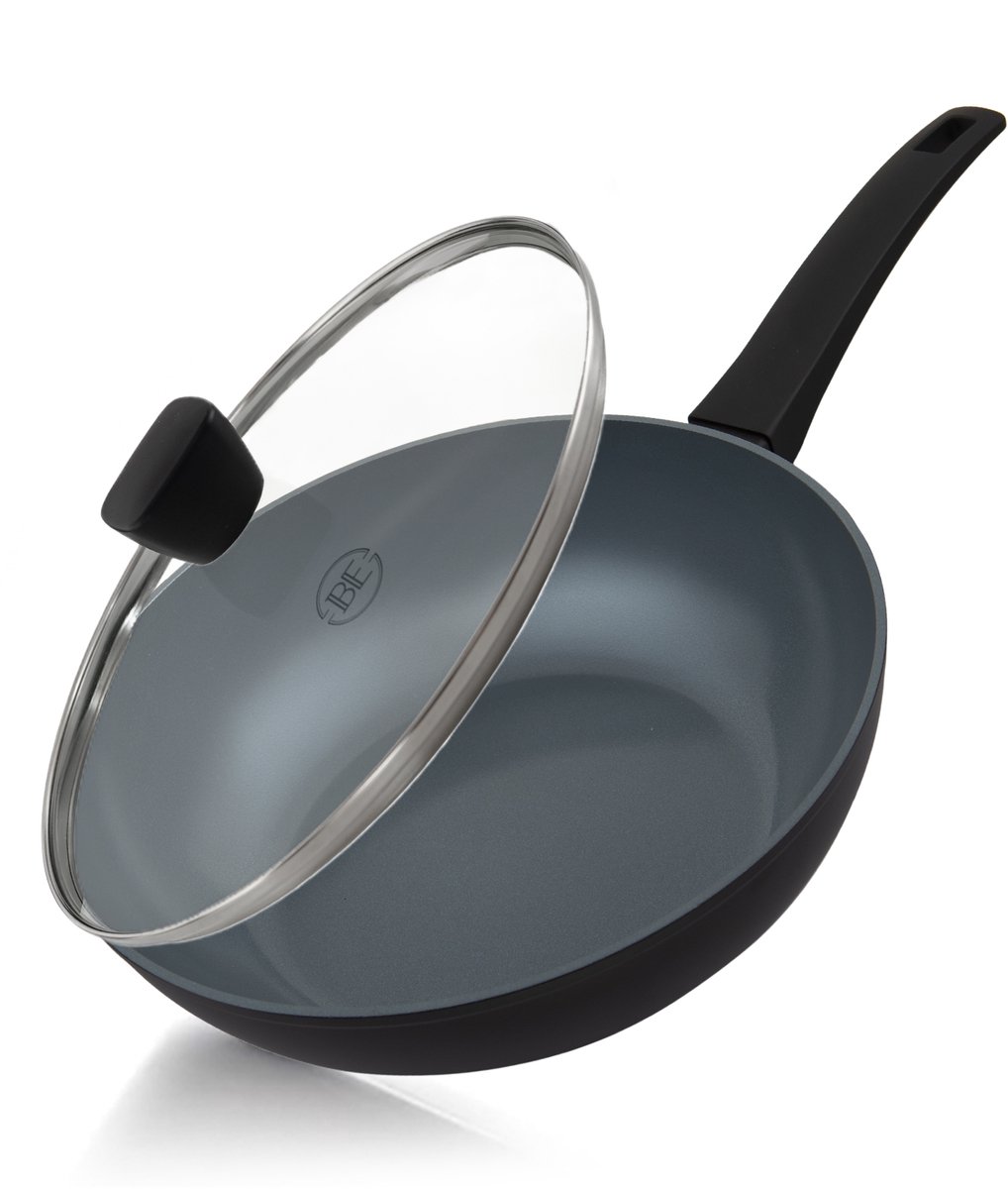 BE Living Delight Wokpan met Deksel - Ø 28 cm - Keramisch - PFAS vrij - Inductie - Zwart
