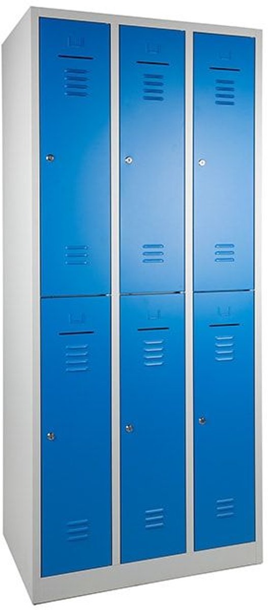 2 stuks - Lockerkast WRC 6 - Grijs/Blauw - Cilindersloten (3x2; 6-deurs)