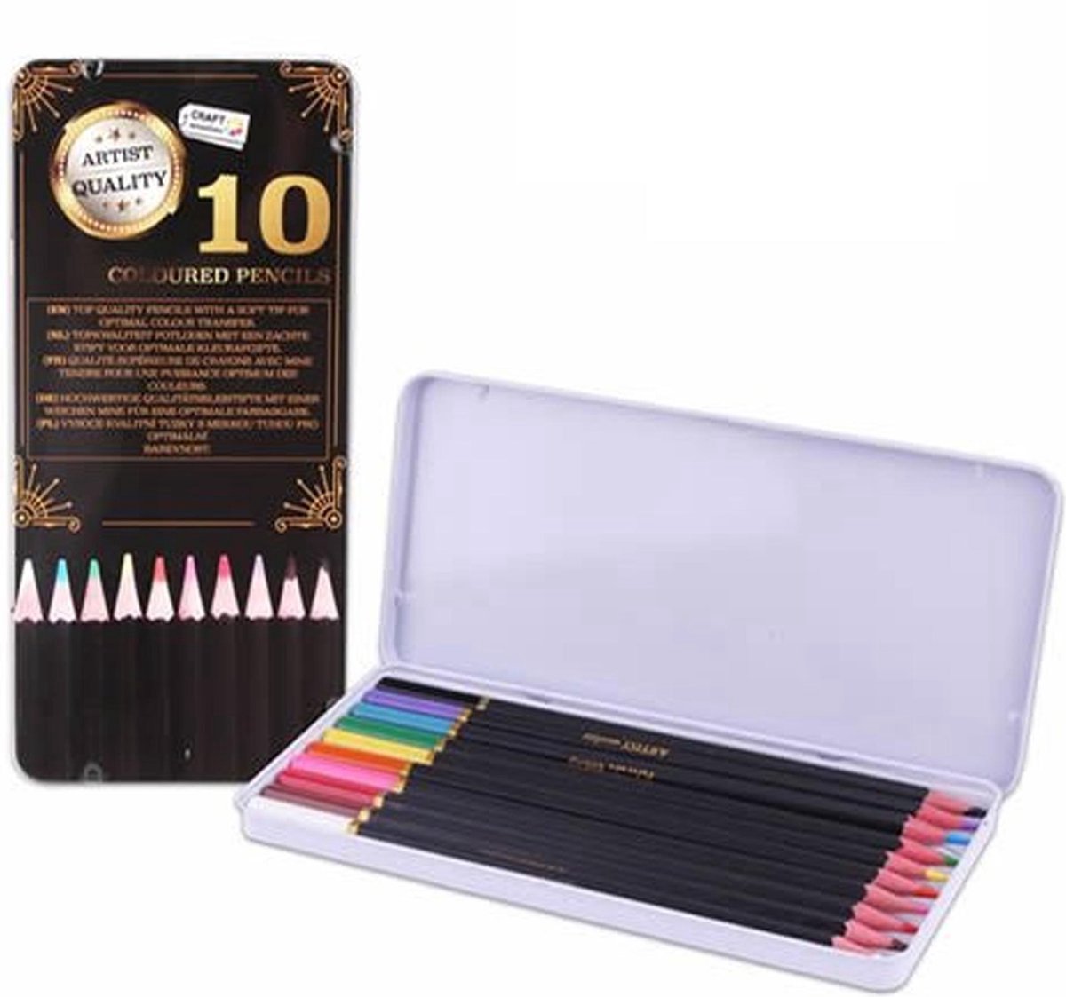 Craft Sensations Professioneel Fine Art kleurpotloden in Metalen Blik - 10 Stuks