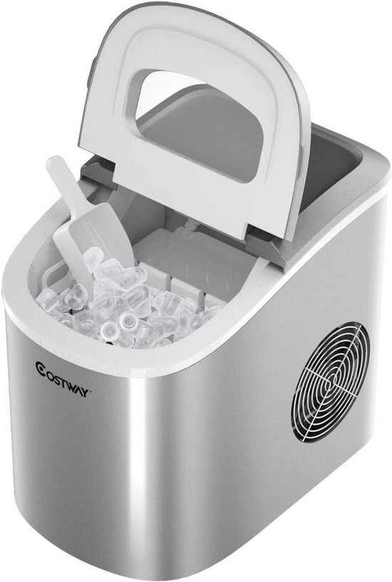 COSTWAY Aanrecht ijsblokjesmachine, 9 kogelblokjes klaar in 6-13 minuten, 12kg/24 uur, 2,2L draagbare elektrische ijsmachine met schep en mandje, 2 ijsblokjes maten beschikbaar, perfect voor thuis, keuken, kantoor, bar (Zilver)