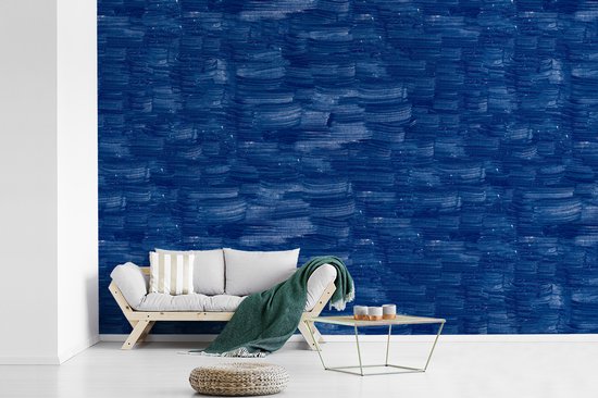 Behang - Fotobehang Verf - Strepen - Blauw - Breedte 420 cm x hoogte 280 cm