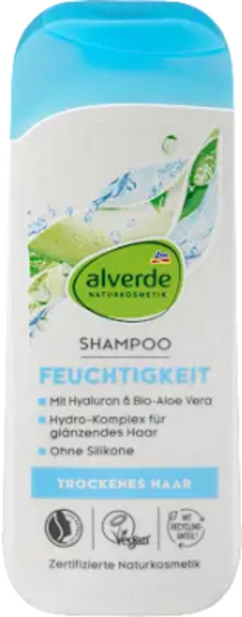 Alverde Naturkosmetik Shampoo Vochtigheid | 1x 200 ml - Bio-Aloë Vera & Hyaluron - Voor droog haar - Siliconenvrij - Vegan Haarshampoo