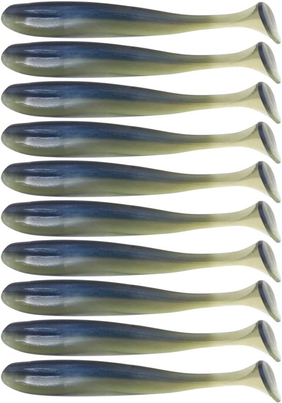 S&D | Set de 10 leurres Shad – 9 cm 3,5 g – Leurres souples avec Staart en T – Leurres pour poissons prédateurs – Blauw /Vert