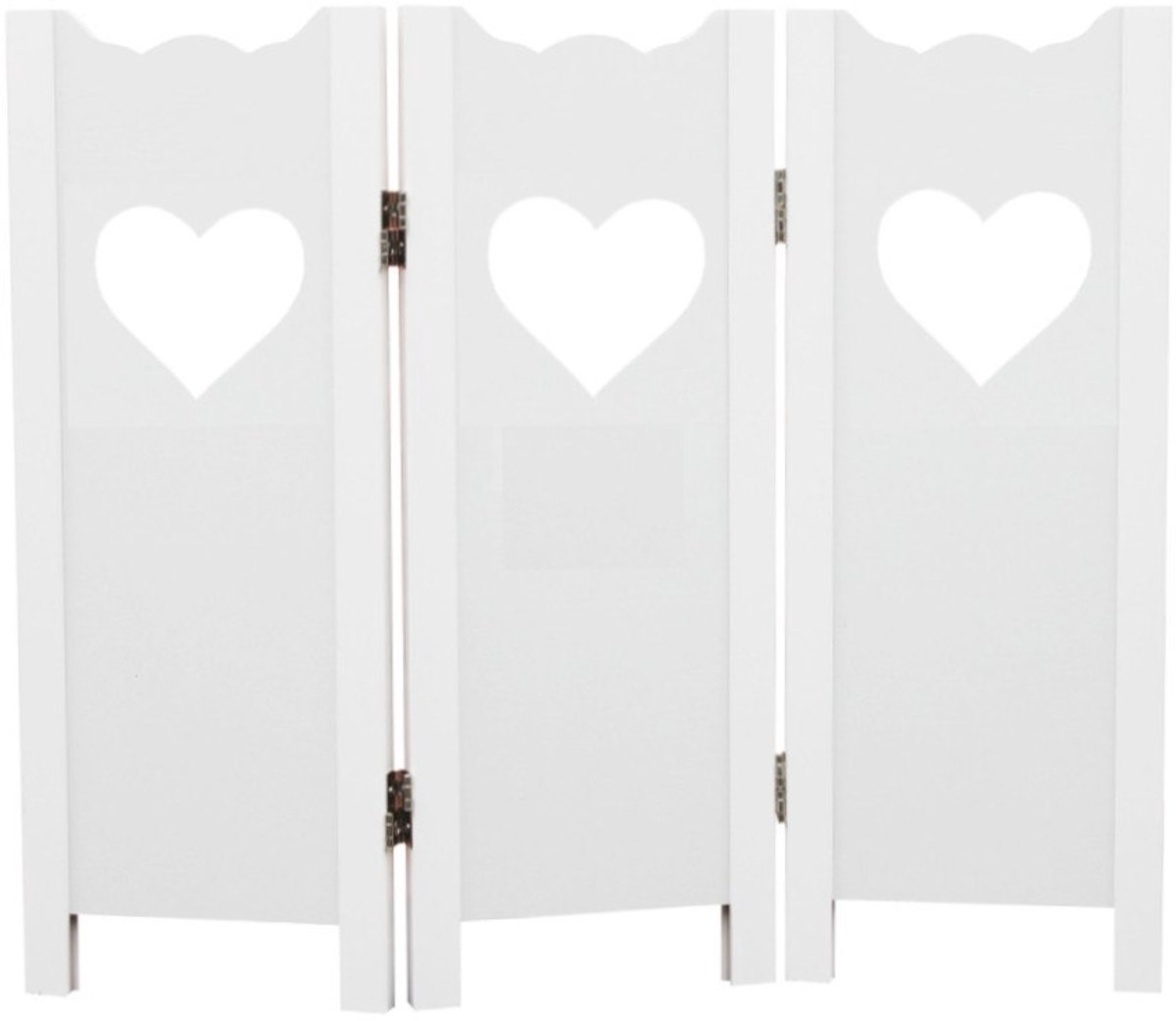 Raamscherm hout wit – 3 panelen met hartjes – 60 cm hoog – decoratief & tegen inkijk