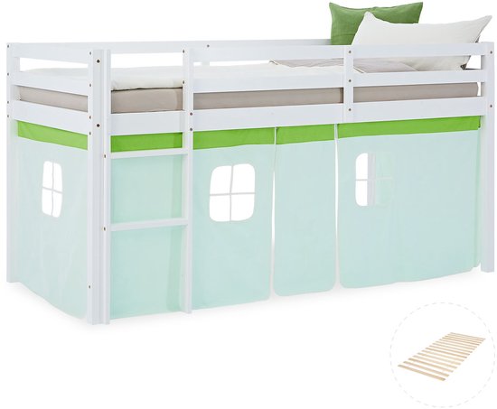 Lit mezzanine Homestyle4u - 90x200 cm - vert - avec sommier à lattes